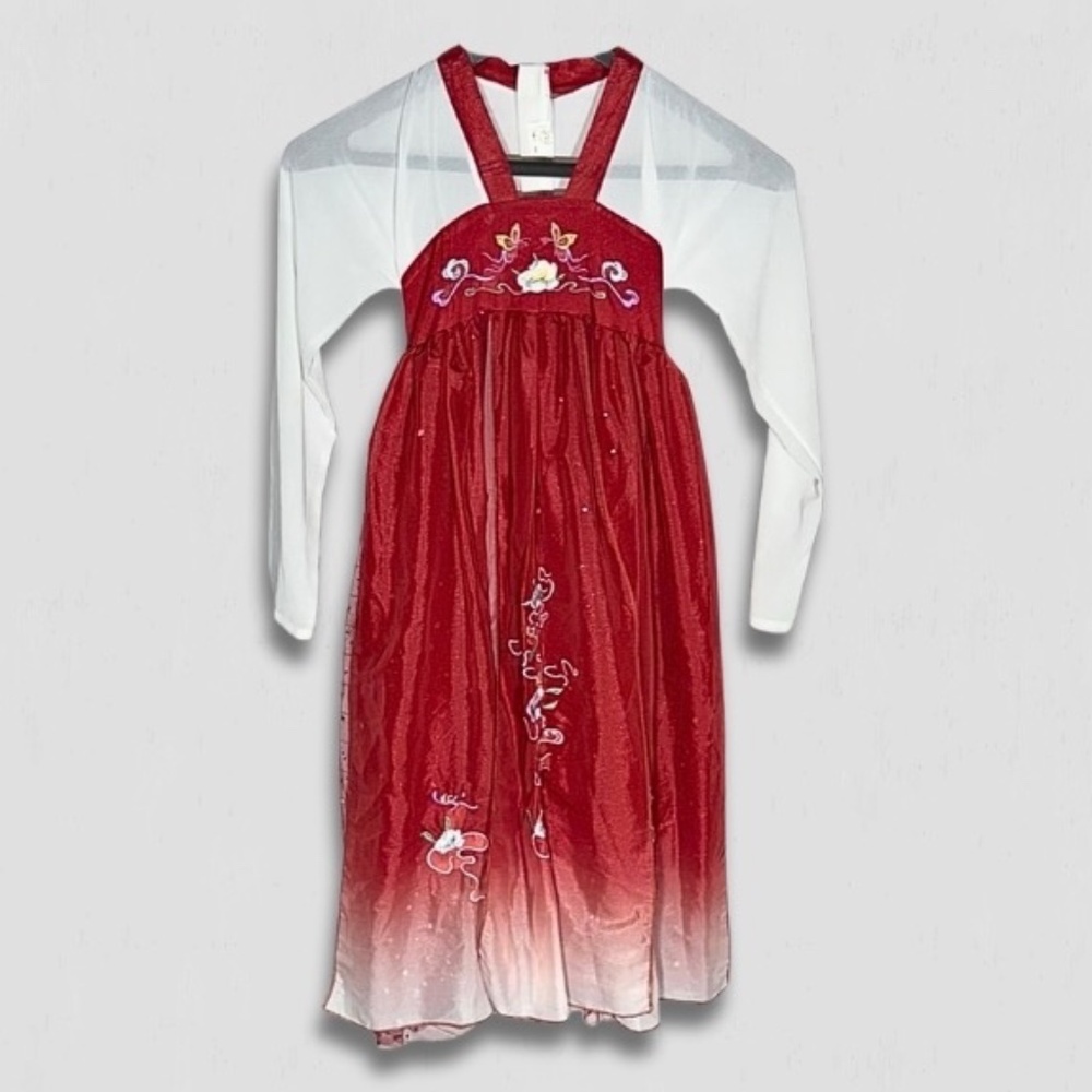 Vintage Embroidered Floral Princess Dress Burgundy Size 12